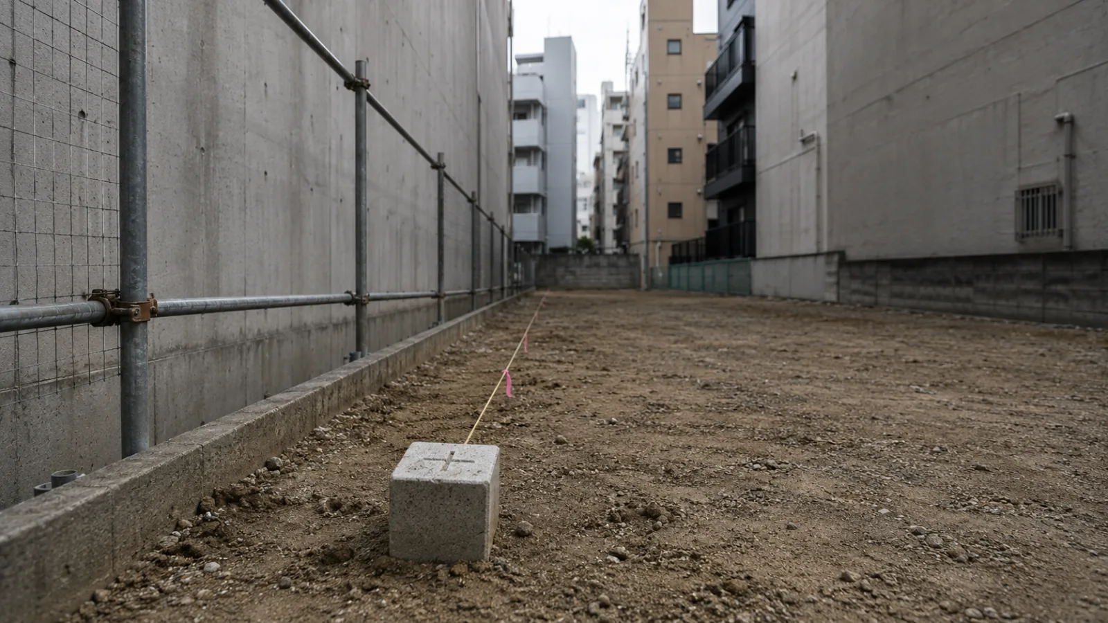都心の更地に設置された境界標と仮囲い（イメージ）